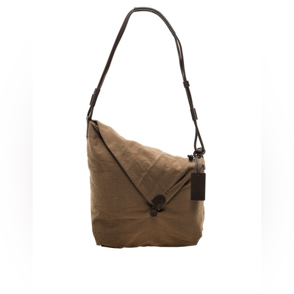 Michael Stars Handbags - Asymmetrical Leather Cotton Canvas Brown Fold Over Crossbody Messenger Bag